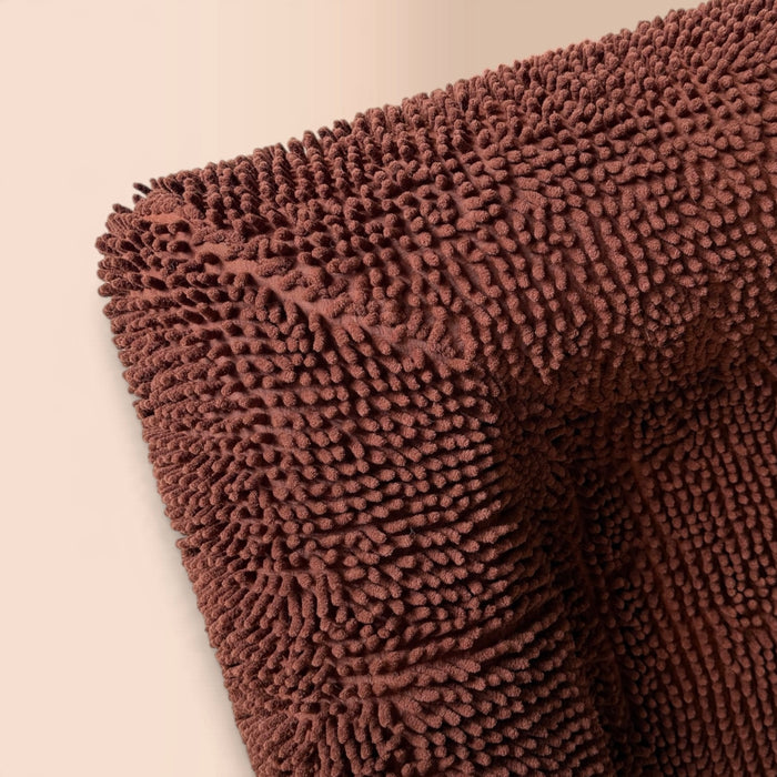 Close-up of the Turf chocolate towelling dog bed cover